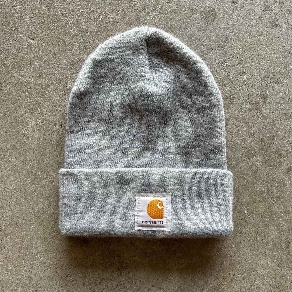 Carhartt Beanie Hat Cap One Size Gray Winter Patch Logo Knit Cuffed Casual